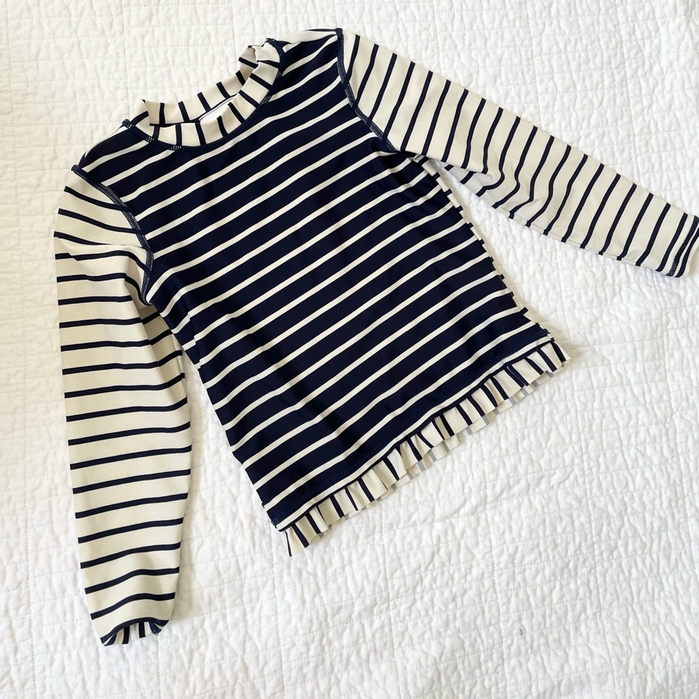 Hanna Andersson Navy and Off White Swim Shirt Rash Guard